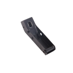 Black plastic component on a white background