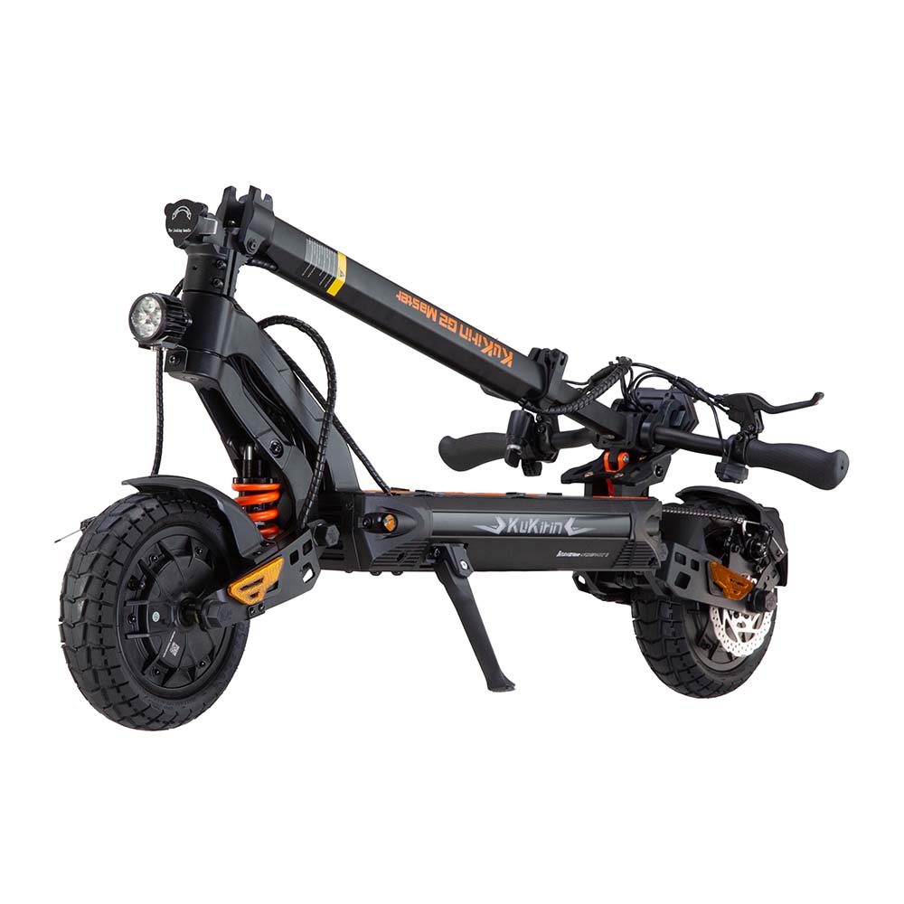 Fully folded portable layout of the KuKirin G2 Master commuter scooter