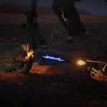 Close-up of the bright blue ambient deck side LED lighting on KuKirin G2 Master