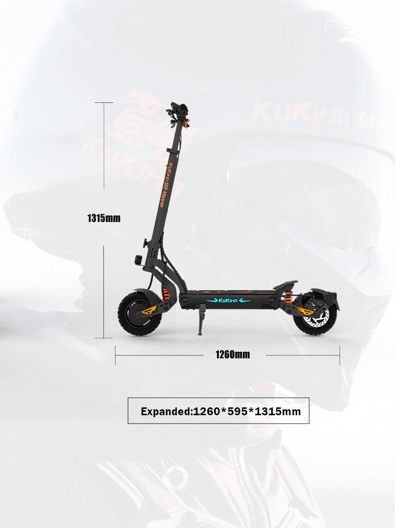 Full unfolded chassis setup and deck height measurements for KuKirin G2 Master.