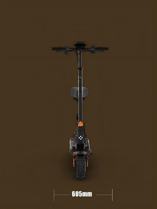Vue de la taille arrière montrant les spécifications de la largeur de voie stable de 605 mm du KuKirin G2 Max.