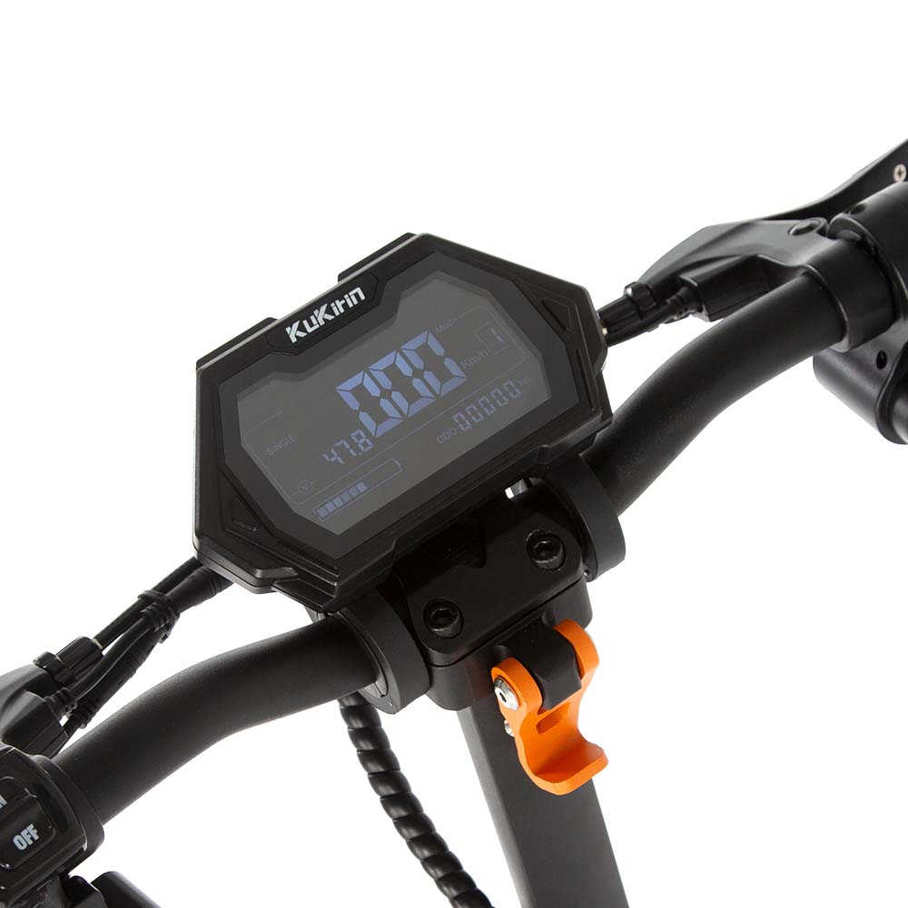 Smart digital LCD dashboard display on KuKirin G2 Max handlebars.
