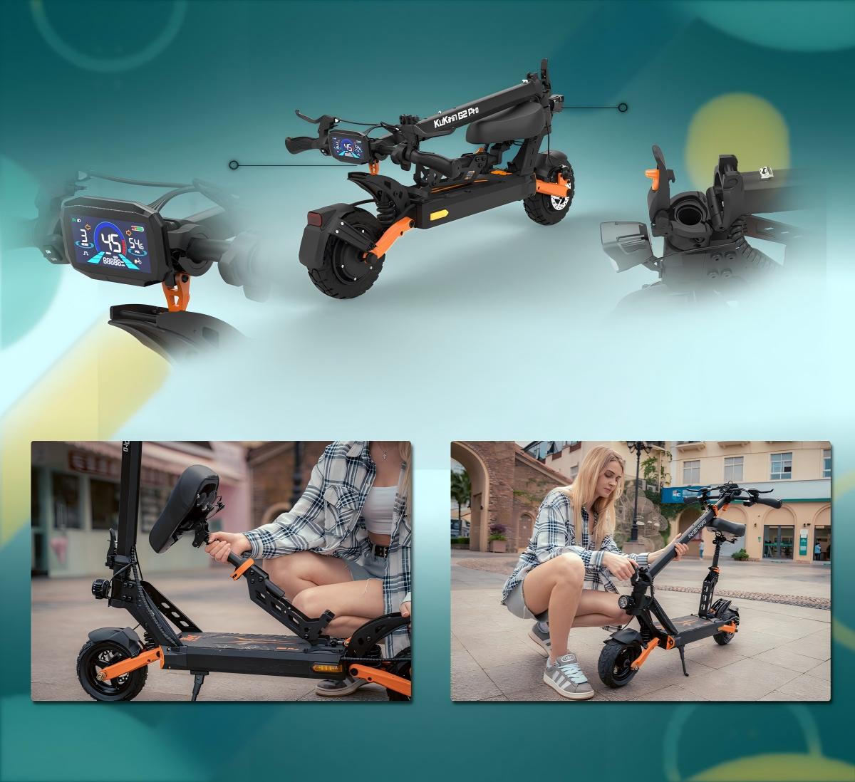 Experience ultimate flexibility with the quick-folding, detachable seat KuKirin G2 Pro.