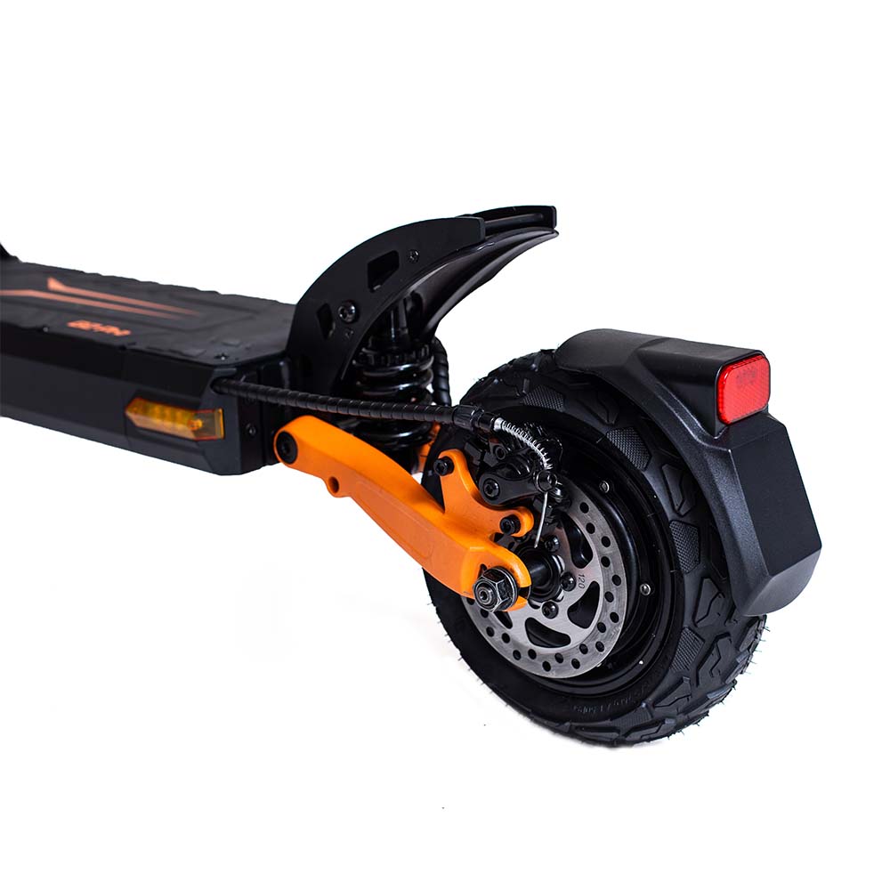 Premium rear mechanical disc brake and heavy-duty spring shock absorber on KuKirin G2 Pro.