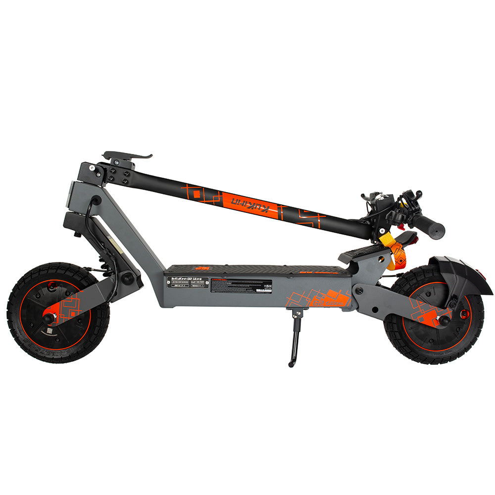 Disposition compacte et épurée du cadre KuKirin G2 Ultra en position pliée et portable.