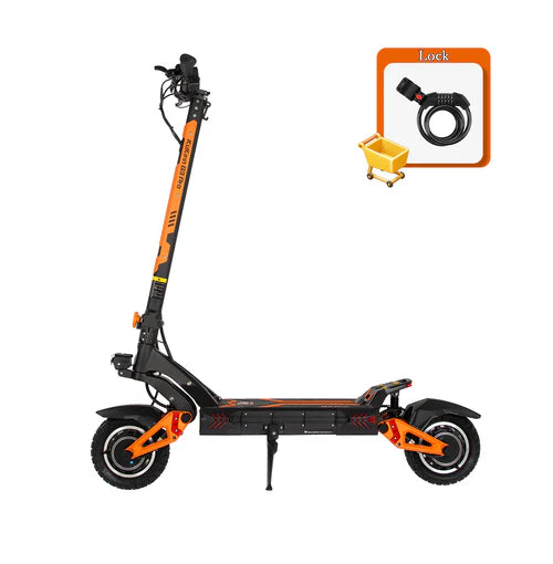 KuKirin G3 Pro off-road edition paired with an anti-theft heavy steel cable lock accessory.
