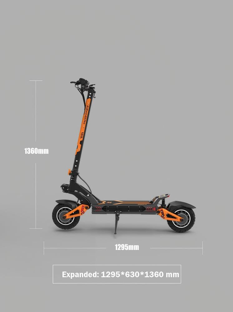 Unfolded dimensions of the KuKirin G3 Pro showing a height of 1360mm and length of 1295mm.