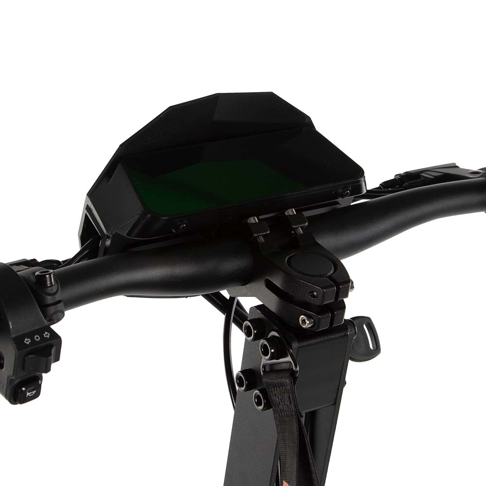 Front view of the KuKirin G4 smart dashboard and handlebars