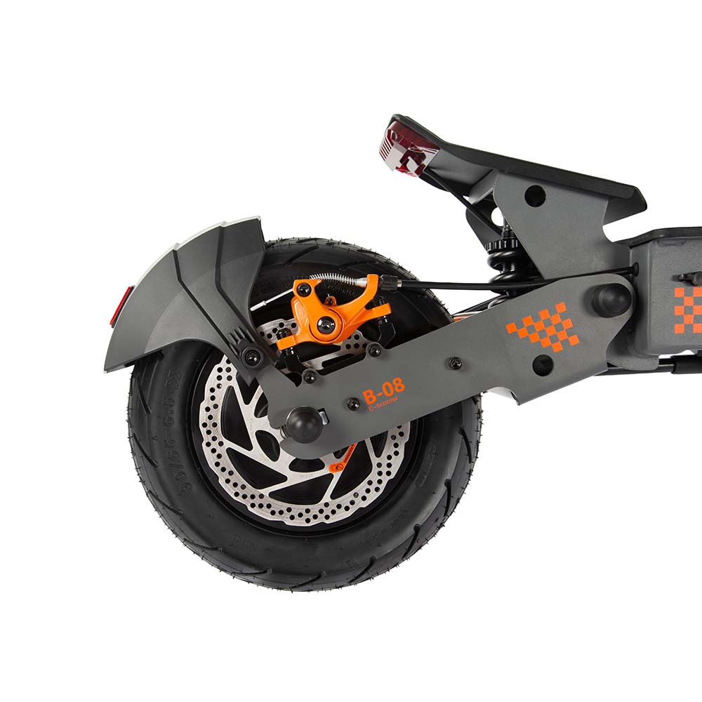Rear wheel detail showing the KuKirin G4 motor and disc brake