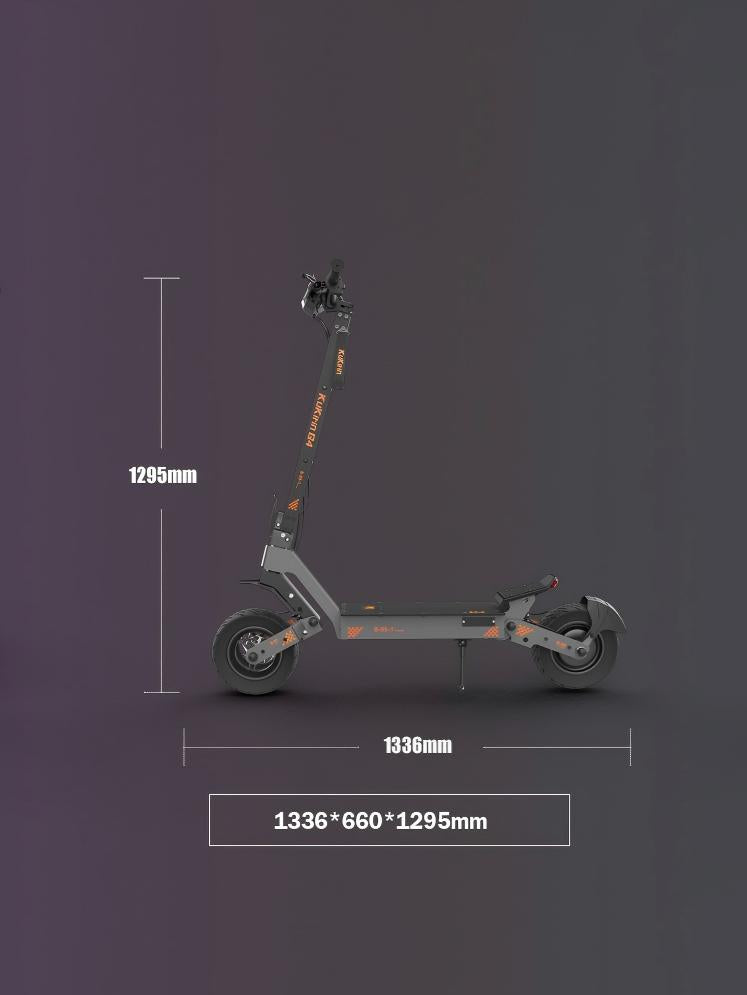 Dimensions diagram of the unfolded KuKirin G4 electric scooter.