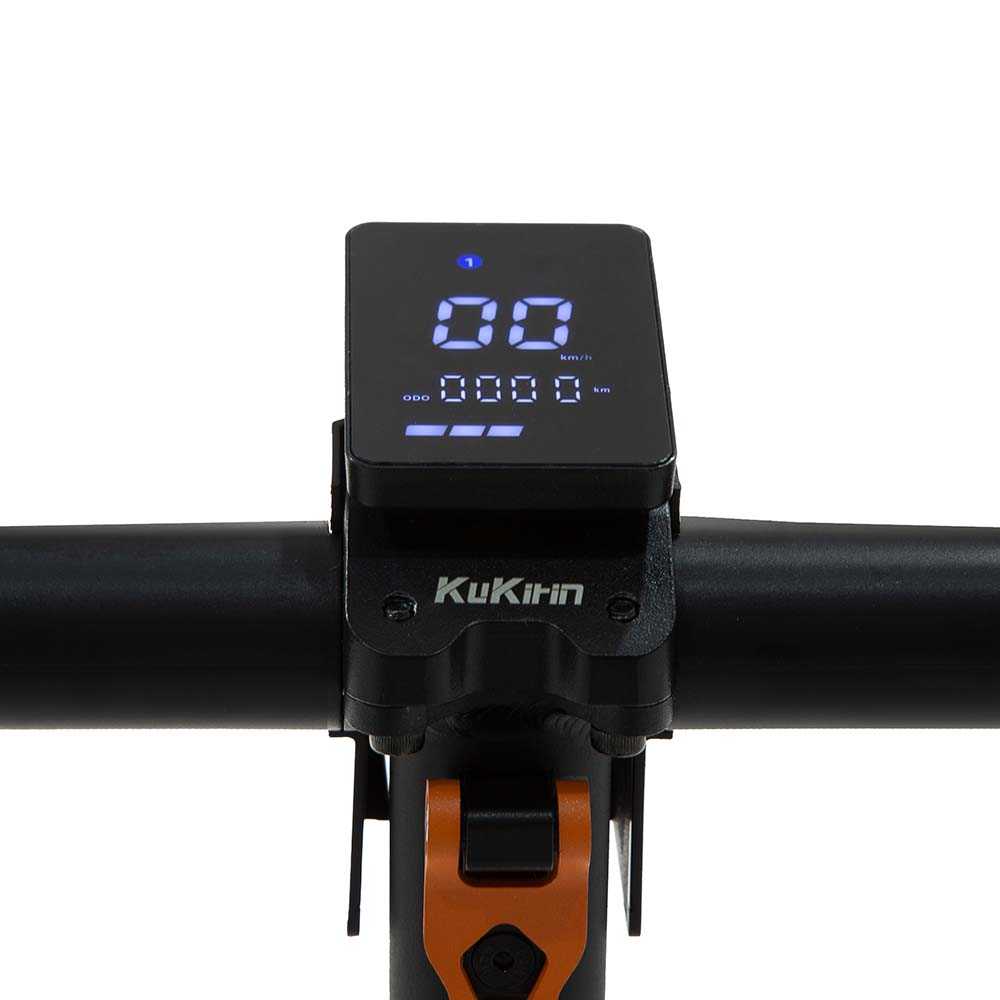 Track speed and battery instantly on the bright smart display.